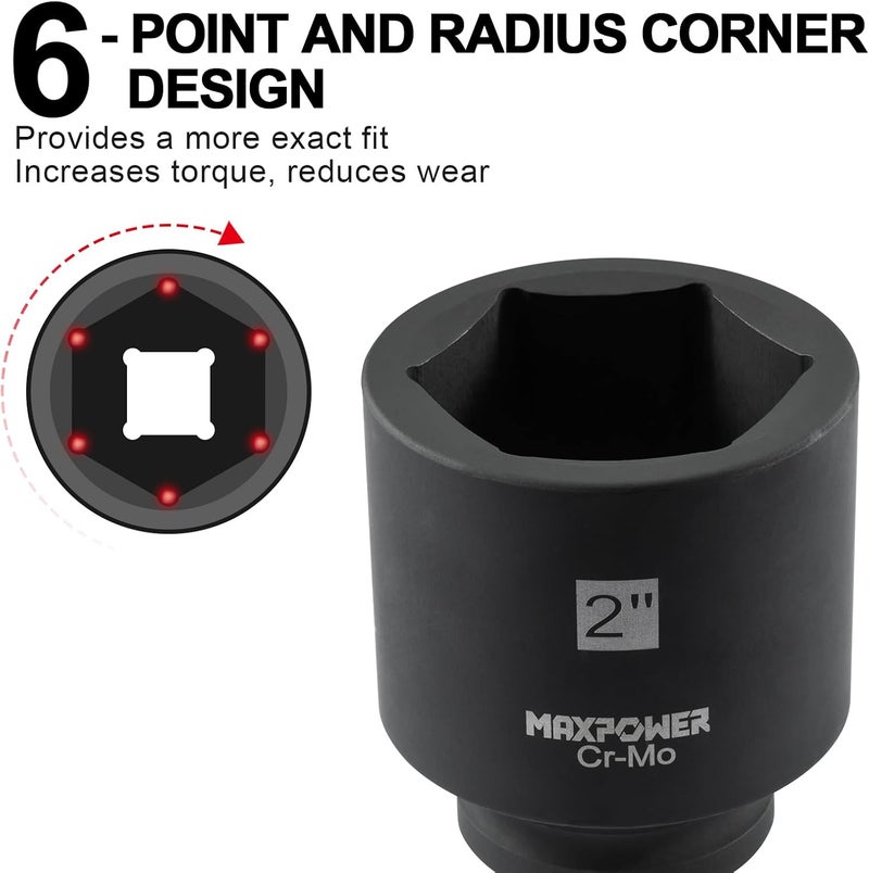 Max Power 3/4 Inch Drive 2 inch Deep Impact Socket with 6-Point Design, Made with Heat-Treated Chrome Molybdenum Steel, SAE - Image 3